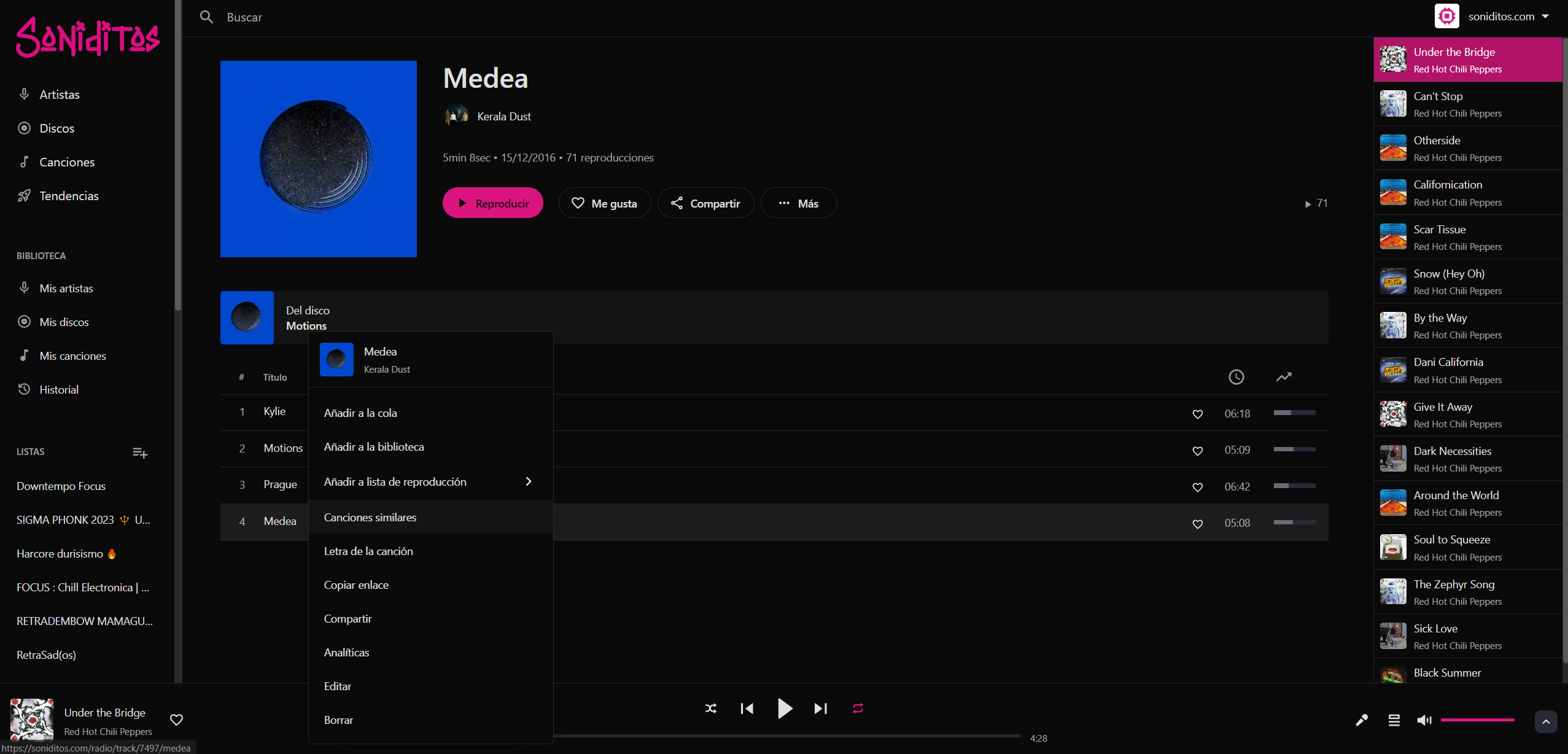 Página de la canción en Soniditos